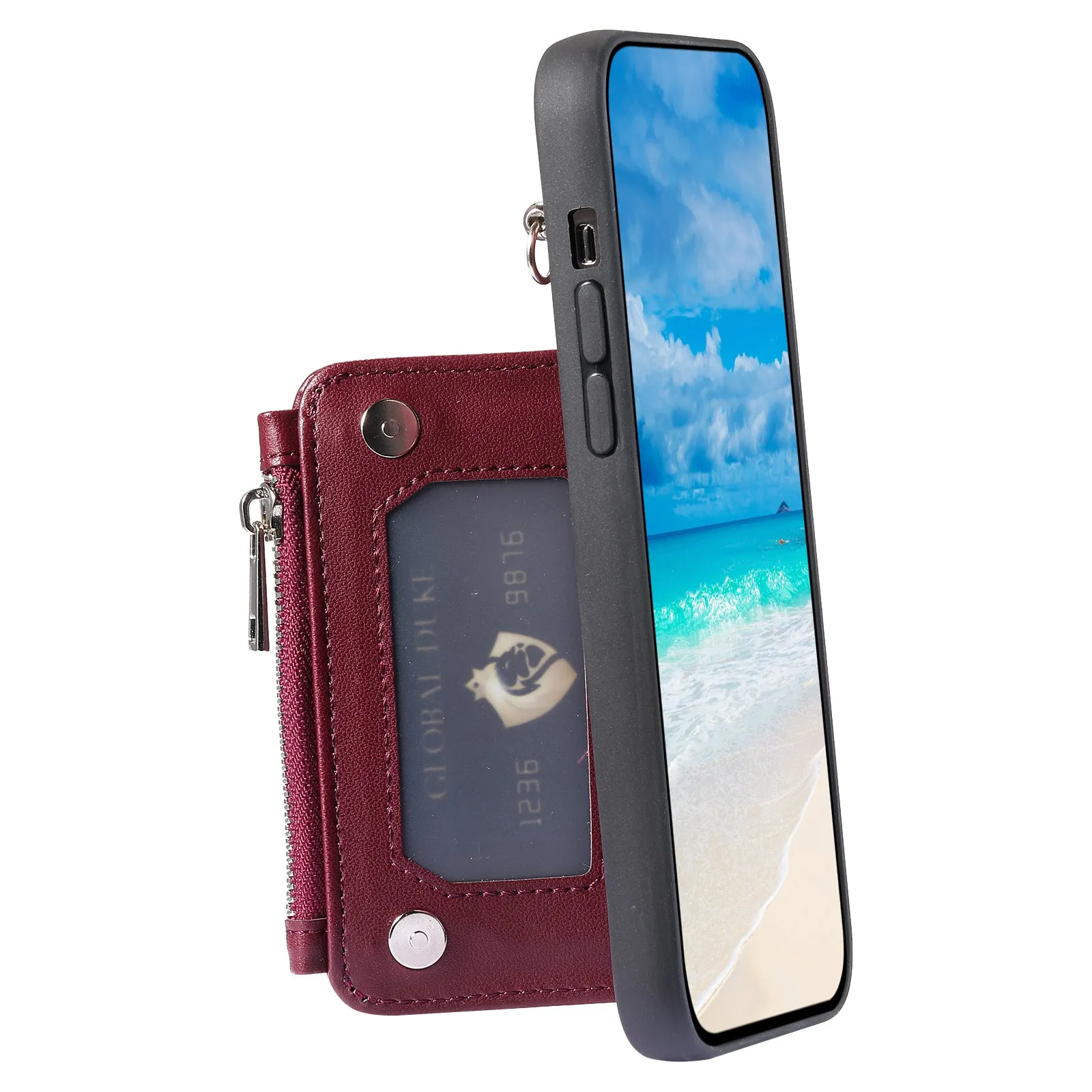 009 For Samsung Galaxy S23  PU Leather Coated TPU Phone Case RFID Blocking Zipper Wallet Kickstand Cover with Wrist Strap