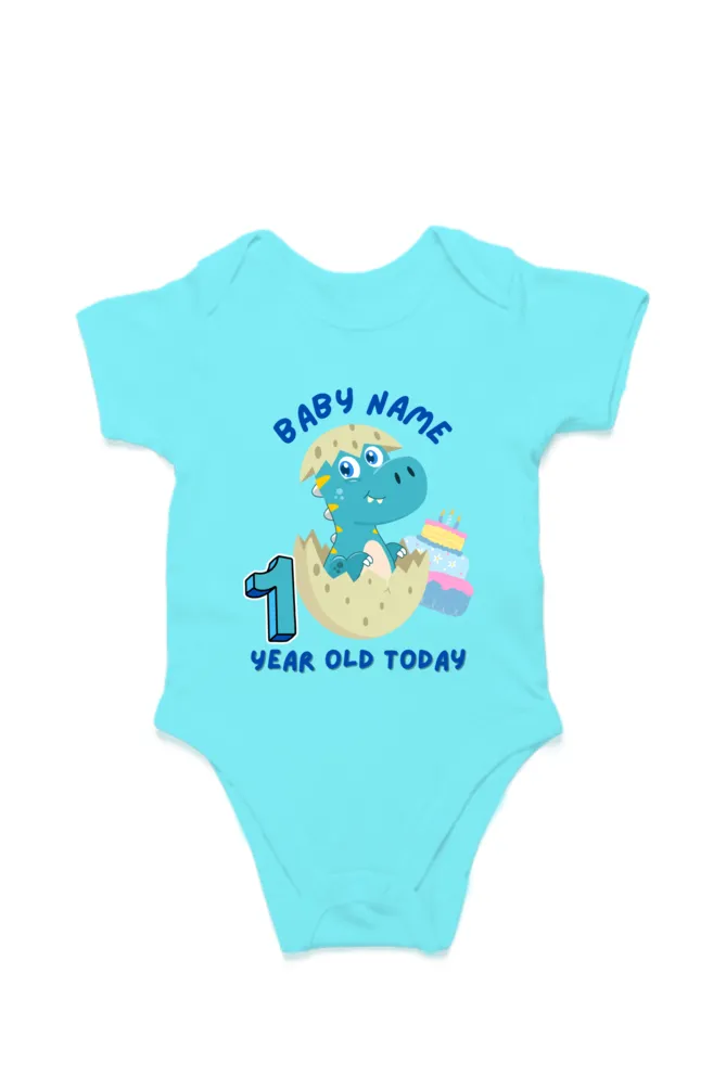 1 Year Celebration : Dino Rompers Printed With Your Baby Name For Their 1st Year Milestone