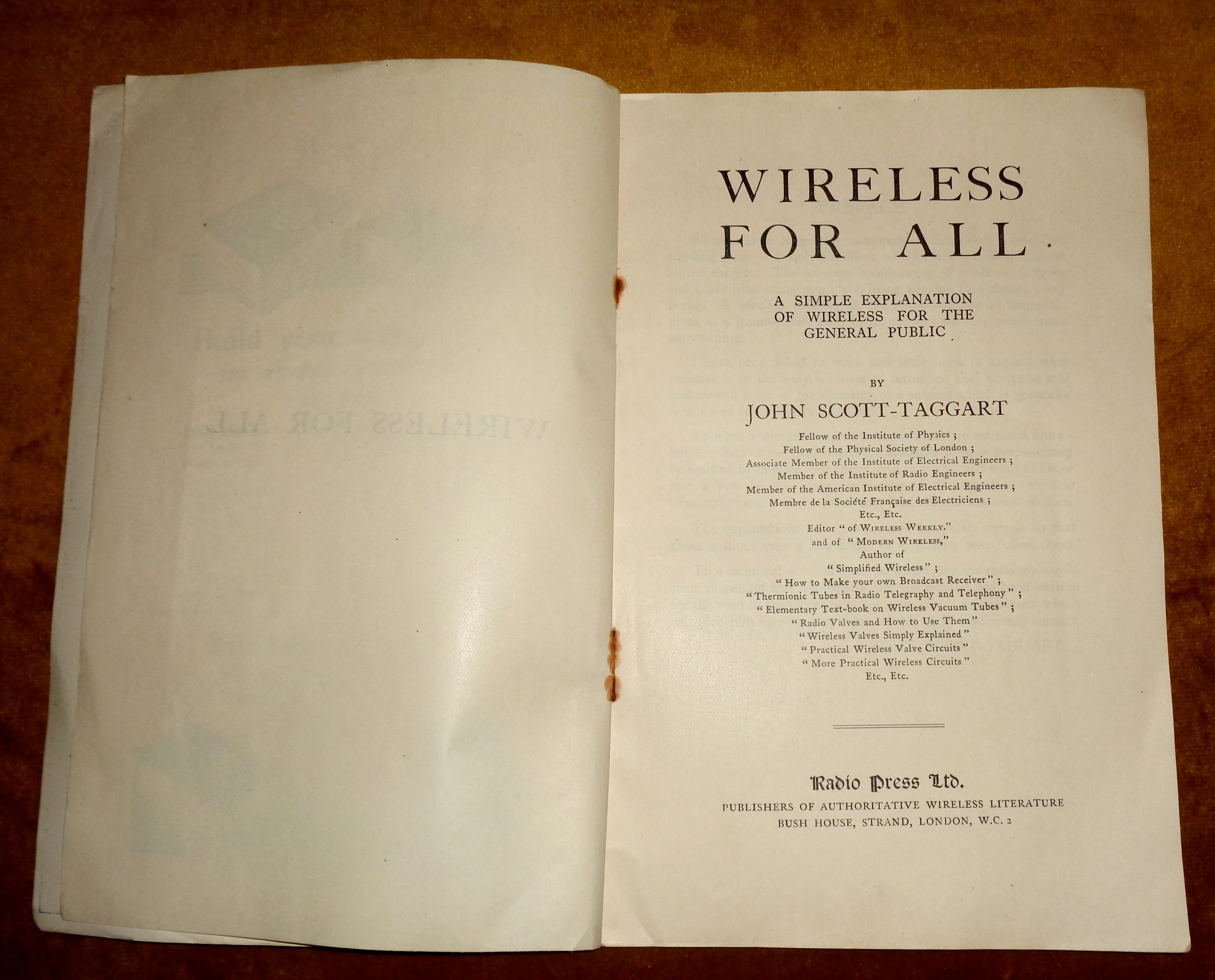 1920s Wireless For All By John Scott-Taggart