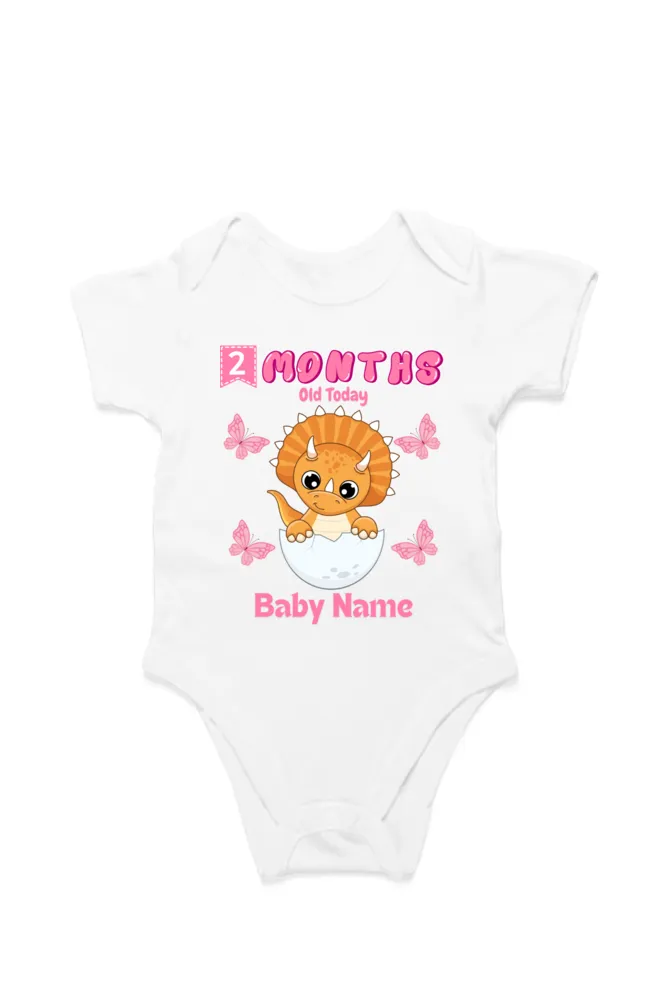 2 Month Celebration : Dino Rompers Printed With Your Baby Girl Name For Their Monthly Milestone