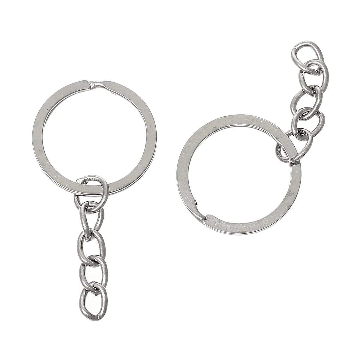 25 Silver Tone Key Rings with Extender Chain - FD1003