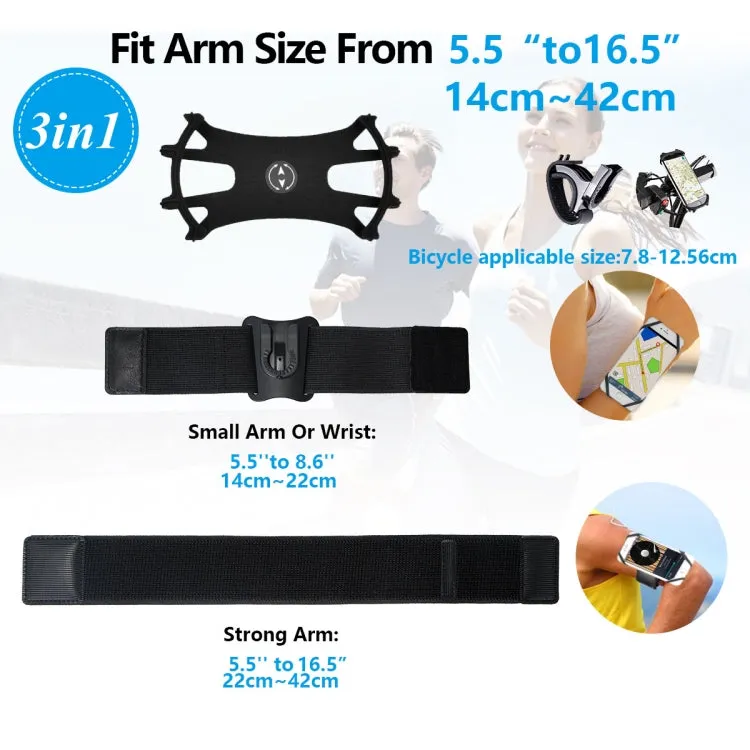 3 In 1 Disassembered Rotating Arm Belt Bag Sports Phone Bag Bracket For 4.5-7 inch Phones(Black)