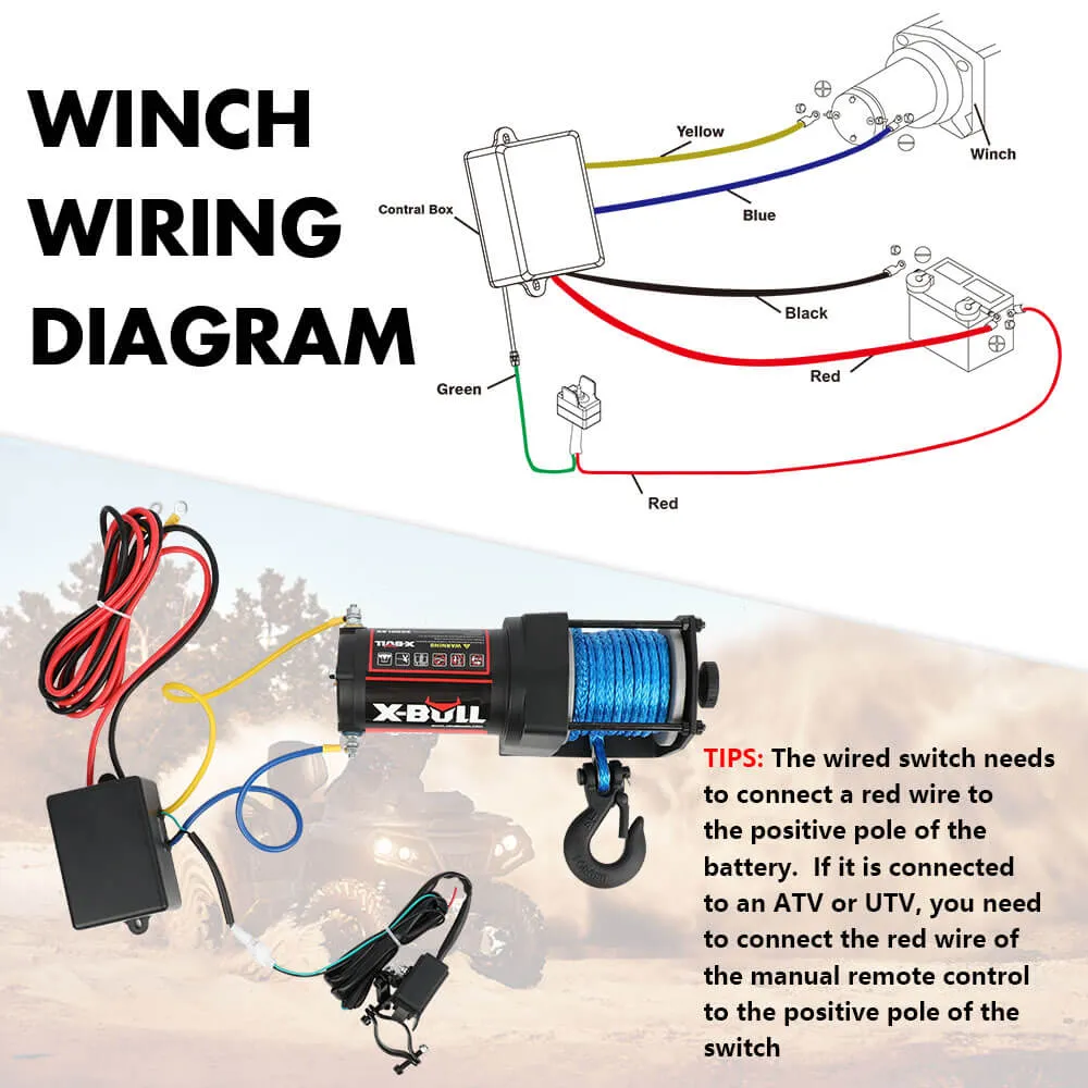 3000LBS Synthetic Rope Electric Winch, ATV/UTV, X-BULL