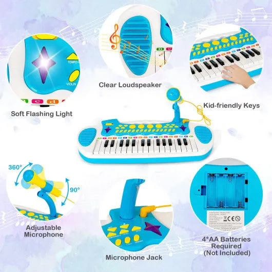 31-Key Kids Piano Keyboard Toy with Microphone and Multiple Sounds for Age 3 -Blue