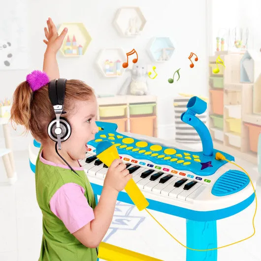 31-Key Kids Piano Keyboard Toy with Microphone and Multiple Sounds for Age 3 -Blue