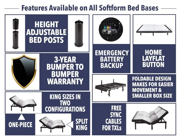 350 Series Softform Power Adjustable Bed Base w/Massage & Night Lights