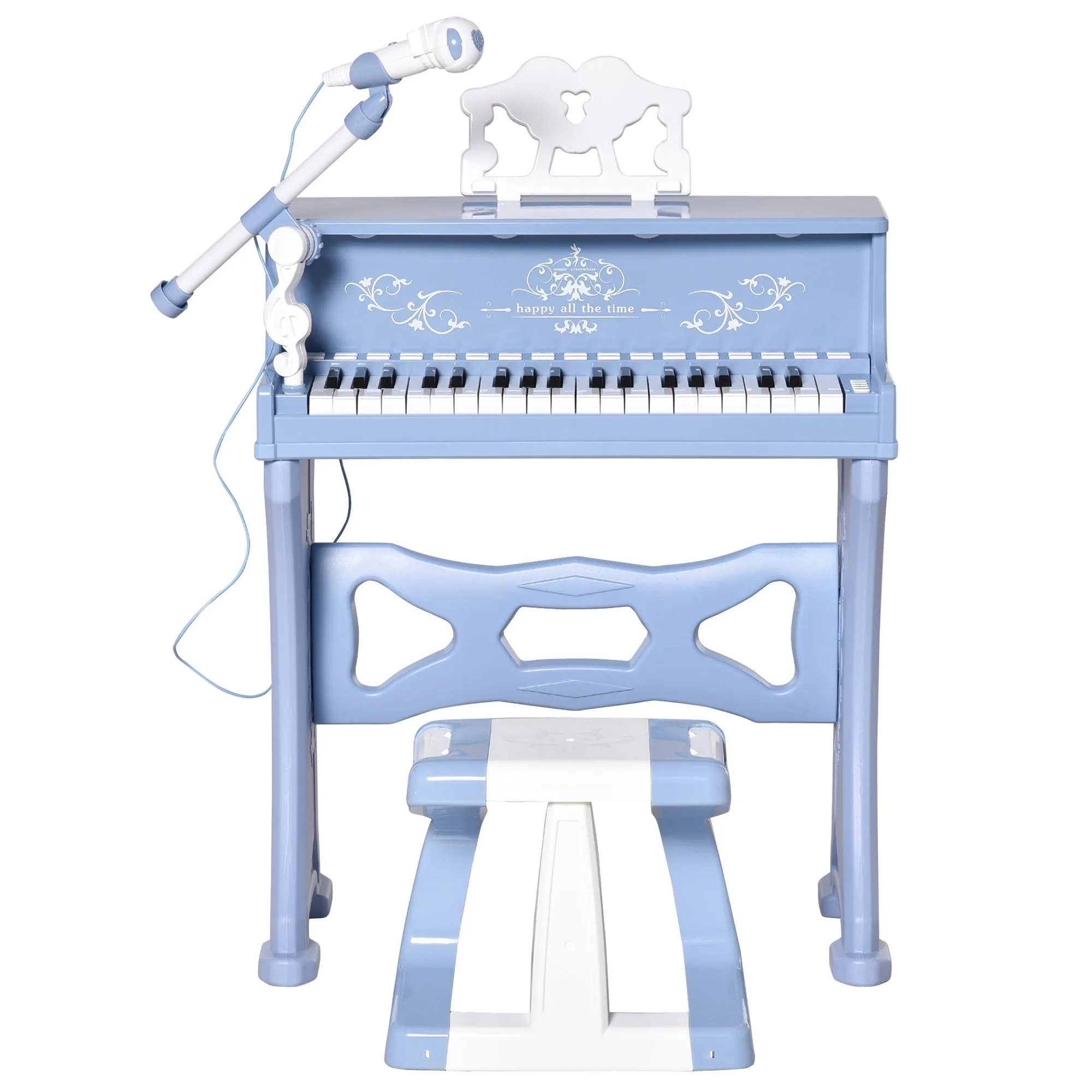 37 Keys Mini Electronic Keyboard Kids Musical Instrument Educational Game Children Grand Piano Toy Set w/Stool & Microphone & Music Blue