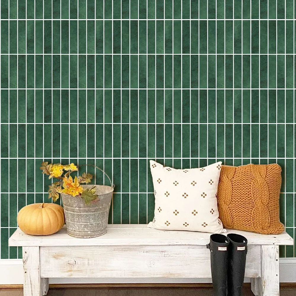 3D Forest Green Matt Straight Linear Mosaic Peel and Stick Wall Tile