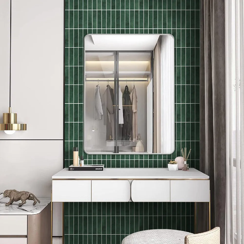 3D Forest Green Matt Straight Linear Mosaic Peel and Stick Wall Tile