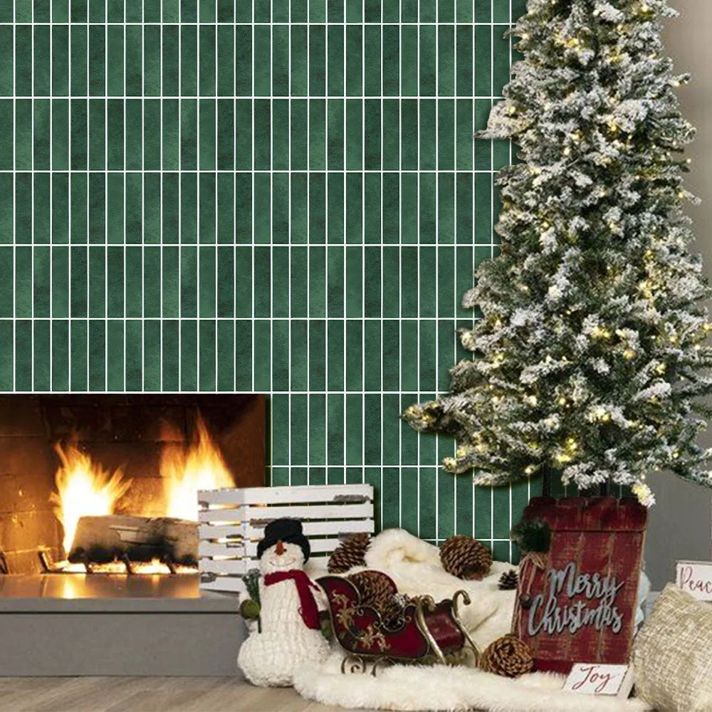 3D Forest Green Matt Straight Linear Mosaic Peel and Stick Wall Tile