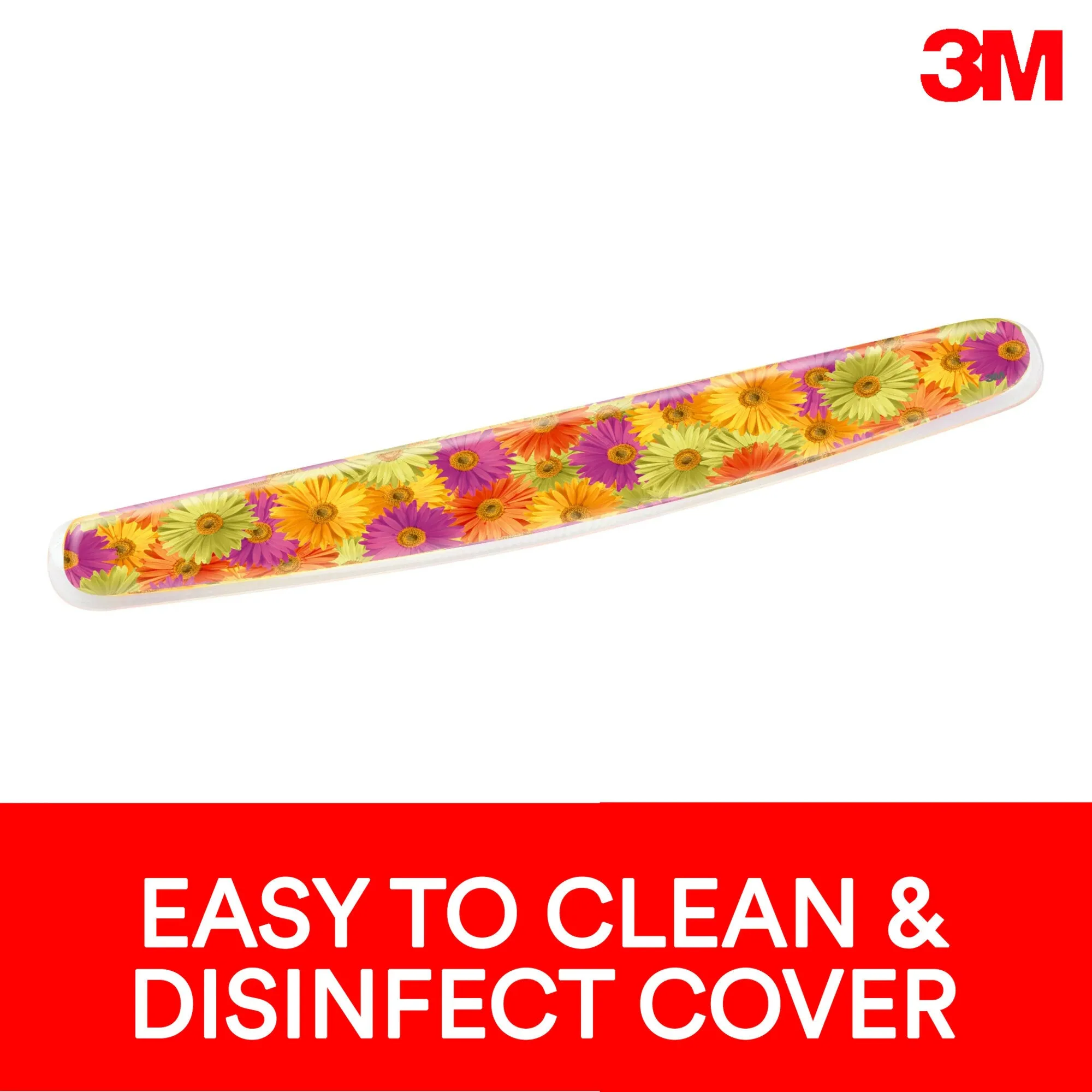 3M Gel Wrist Rest WR308DS, Clear Gel Design, Compact Size, Daisy