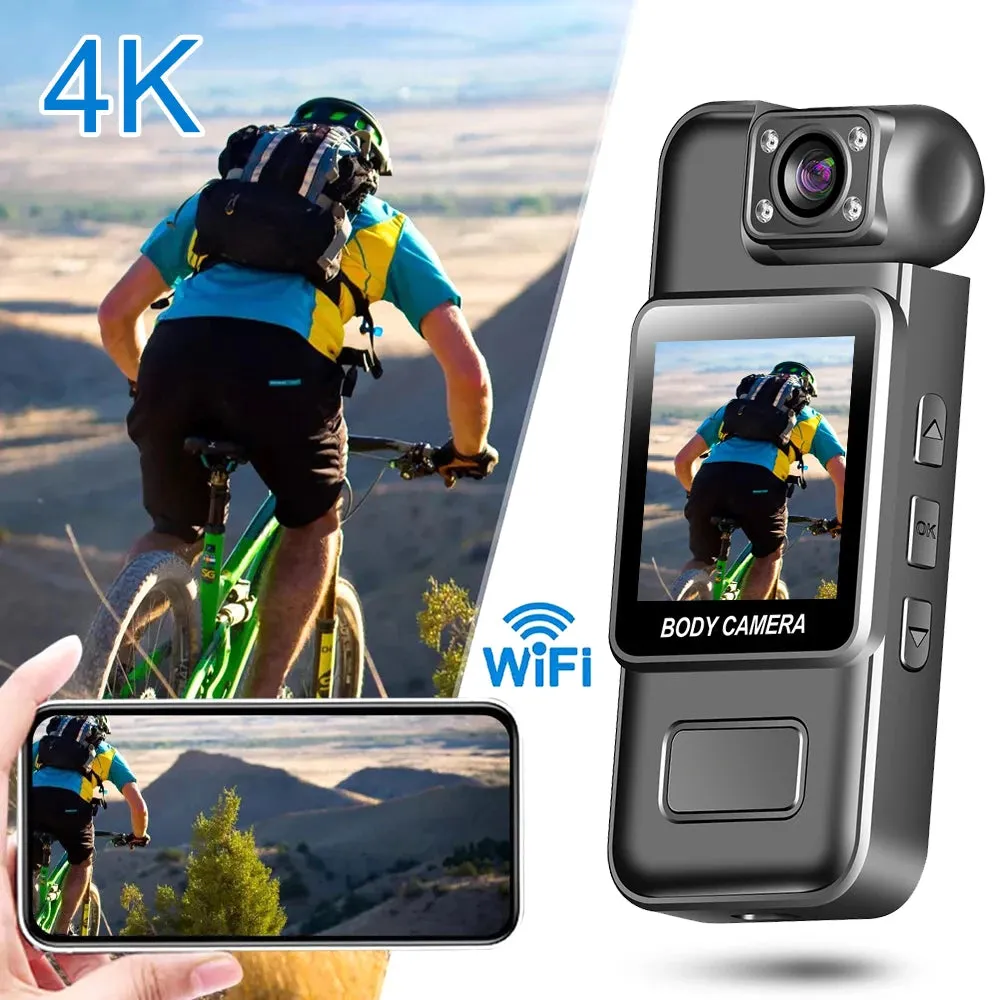 4K HD WiFi Mini Wearable Camera with Night Vision, Hotspot, & Color Screen | Police Cam ideal for cycling, driving, sports, & adventure