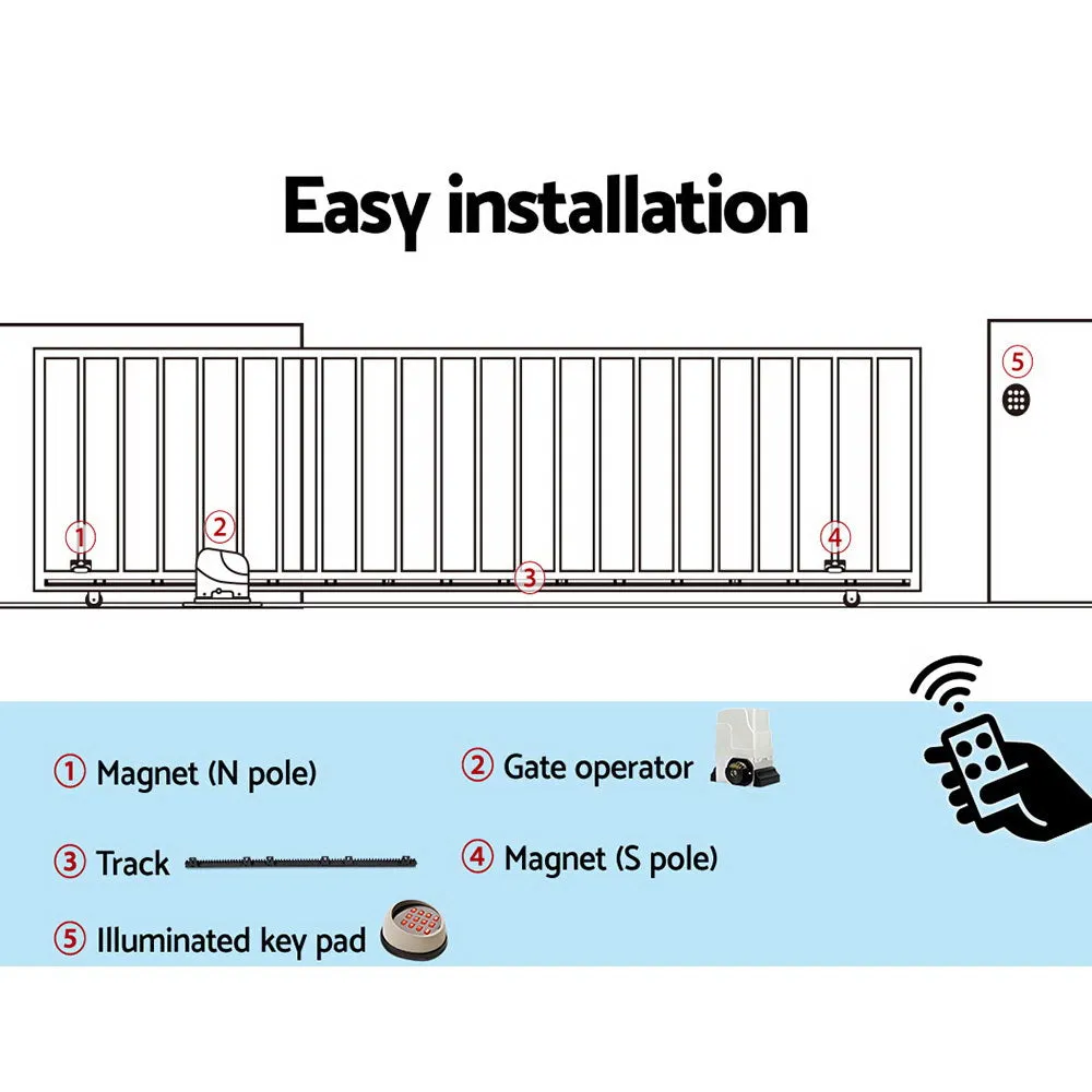 550W Sliding Gate Opener Kit, Wireless Keypad, 6M, 1800KG, Lockmaster