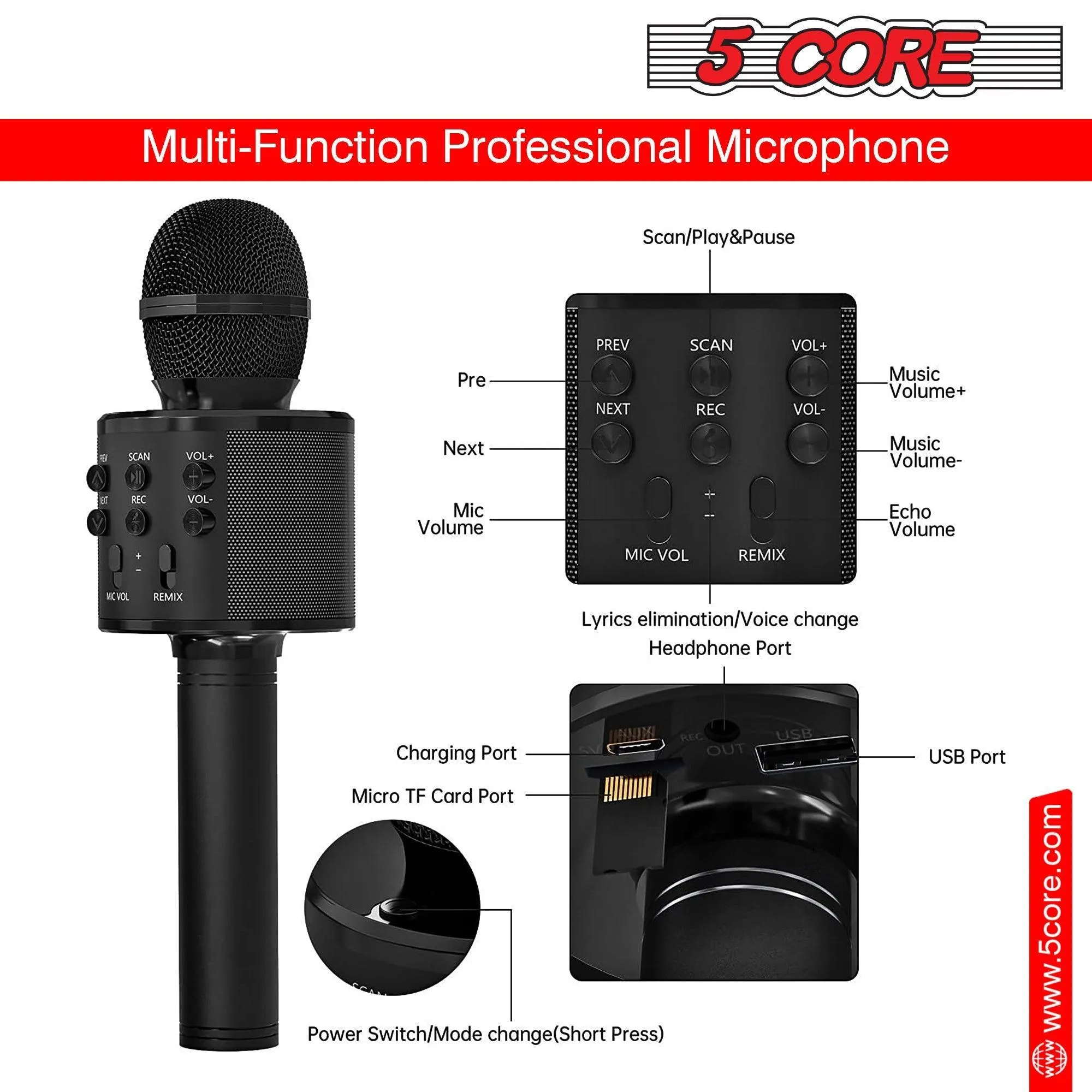 5Core Karaoke Microphone Bluetooth Mic Portable Handheld Wireless