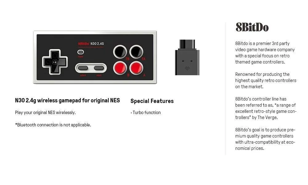 8BitDo N30 NT 2.4G Wireless Gamepad: For the Original NES. Play on your console wirelessly