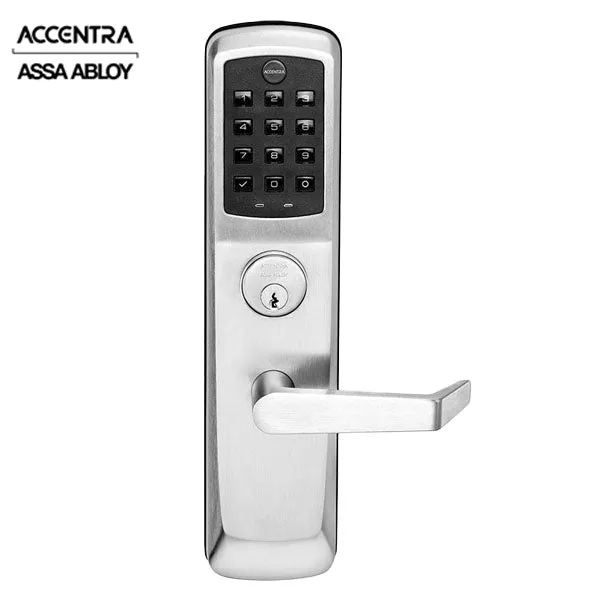 Accentra (Formerly Yale) - ﻿NexTouch - Commercial Electronic Lever Keypad Exit Trim - Augusta Lever - Pushbutton w/ Key Override - Satin Chrome - Grade 1