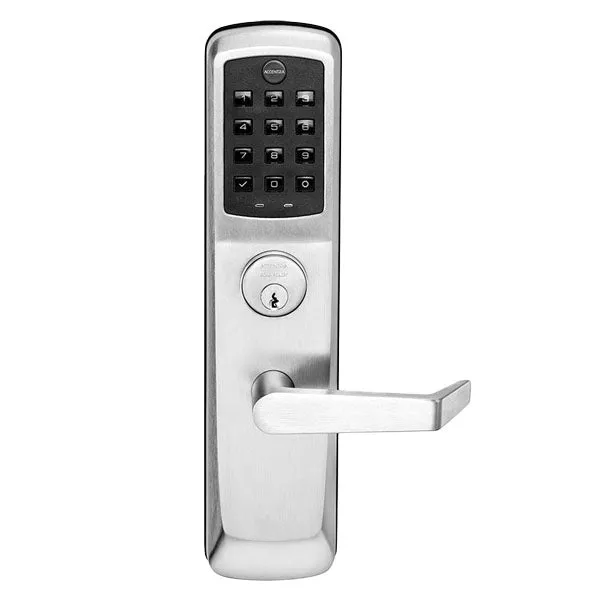 Accentra (Formerly Yale) - ﻿NexTouch - Commercial Electronic Lever Keypad Exit Trim - Augusta Lever - Pushbutton w/ Key Override - Satin Chrome - Grade 1