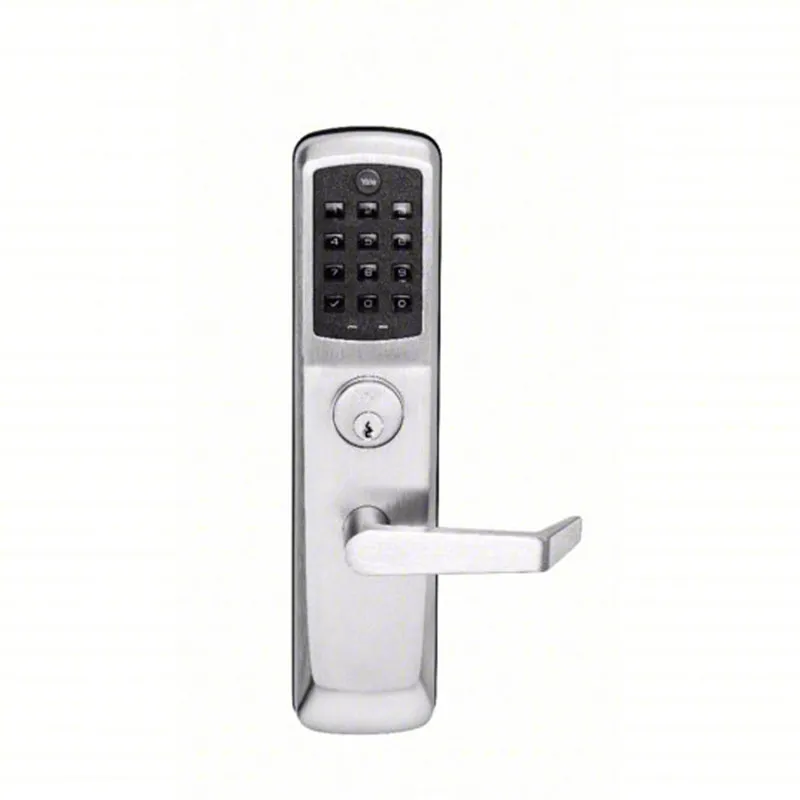 Accentra (Yale) AU-NTT610-NR 626 Nextouch Pushbutton Keypad Rim Exit Trim, Augusta Lever, No Deadbolt, Accentra (Yale) 2153 Keyd Random, Satin Chrome