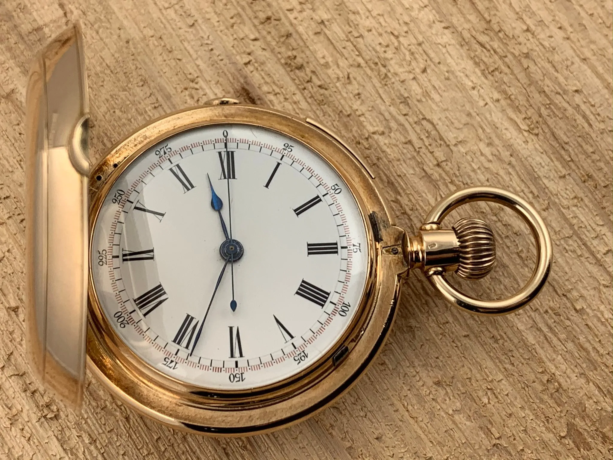 Antique A. Huguenin & Sons Locle 14K Yellow Gold 1/4 Hour Repeater with Chronograph Pocket Watch