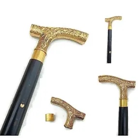 Antique Brass Design Head Handle Vintage Style Wooden Walking Cane Stick