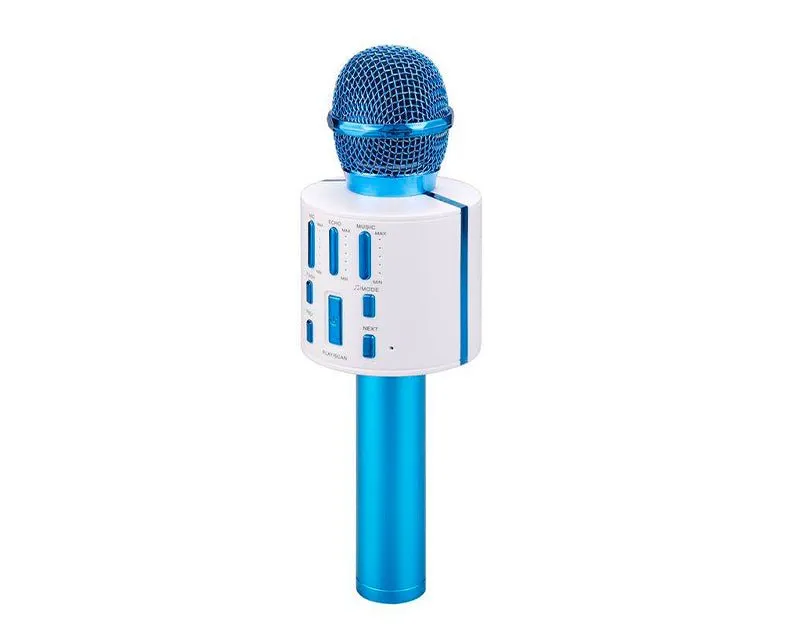 Bluetooth Wireless Karaoke Microphone Rechargeable Built-In Speaker V8 Blue