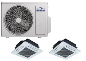 Boreal 36,000 BTU 21 SEER2 Dual Zone Ceiling Cassette Mini Split System ( 18k, 18K,) 208-230V