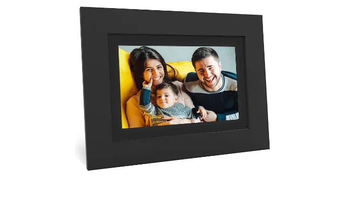 Brookstone PhotoShare 8" or "10” Smart Digital Photo Frame, Send Pics from Phone to Frames, Wi-Fi, Holds Over 5,000 Pics, HD Touch Screen, Premium Black Wood (New Open Box) - Ships Quick!