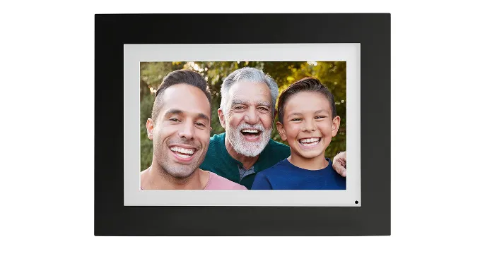 Brookstone PhotoShare 8" or "10” Smart Digital Photo Frame, Send Pics from Phone to Frames, Wi-Fi, Holds Over 5,000 Pics, HD Touch Screen, Premium Black Wood (New Open Box) - Ships Quick!