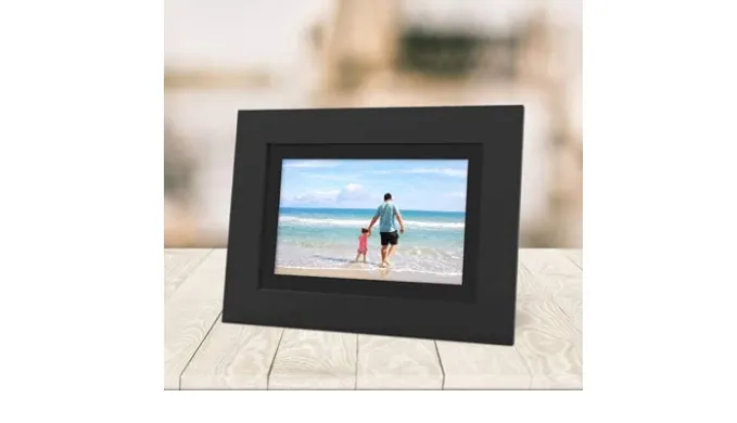 Brookstone PhotoShare 8" or "10” Smart Digital Photo Frame, Send Pics from Phone to Frames, Wi-Fi, Holds Over 5,000 Pics, HD Touch Screen, Premium Black Wood (New Open Box) - Ships Quick!