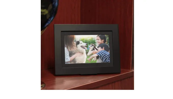 Brookstone PhotoShare 8" or "10” Smart Digital Photo Frame, Send Pics from Phone to Frames, Wi-Fi, Holds Over 5,000 Pics, HD Touch Screen, Premium Black Wood (New Open Box) - Ships Quick!