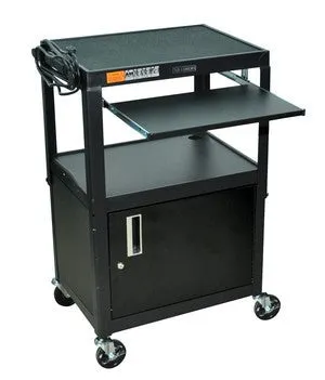 C AVJ42KBC - Adjustable Height Steel Computer Cart with locking Cabinet & Pullout Tray