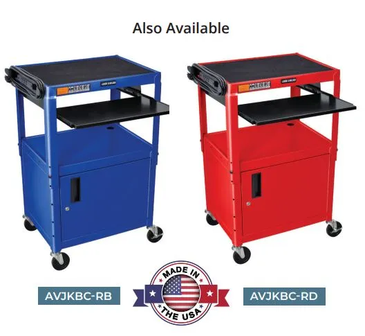 C AVJ42KBC - Adjustable Height Steel Computer Cart with locking Cabinet & Pullout Tray