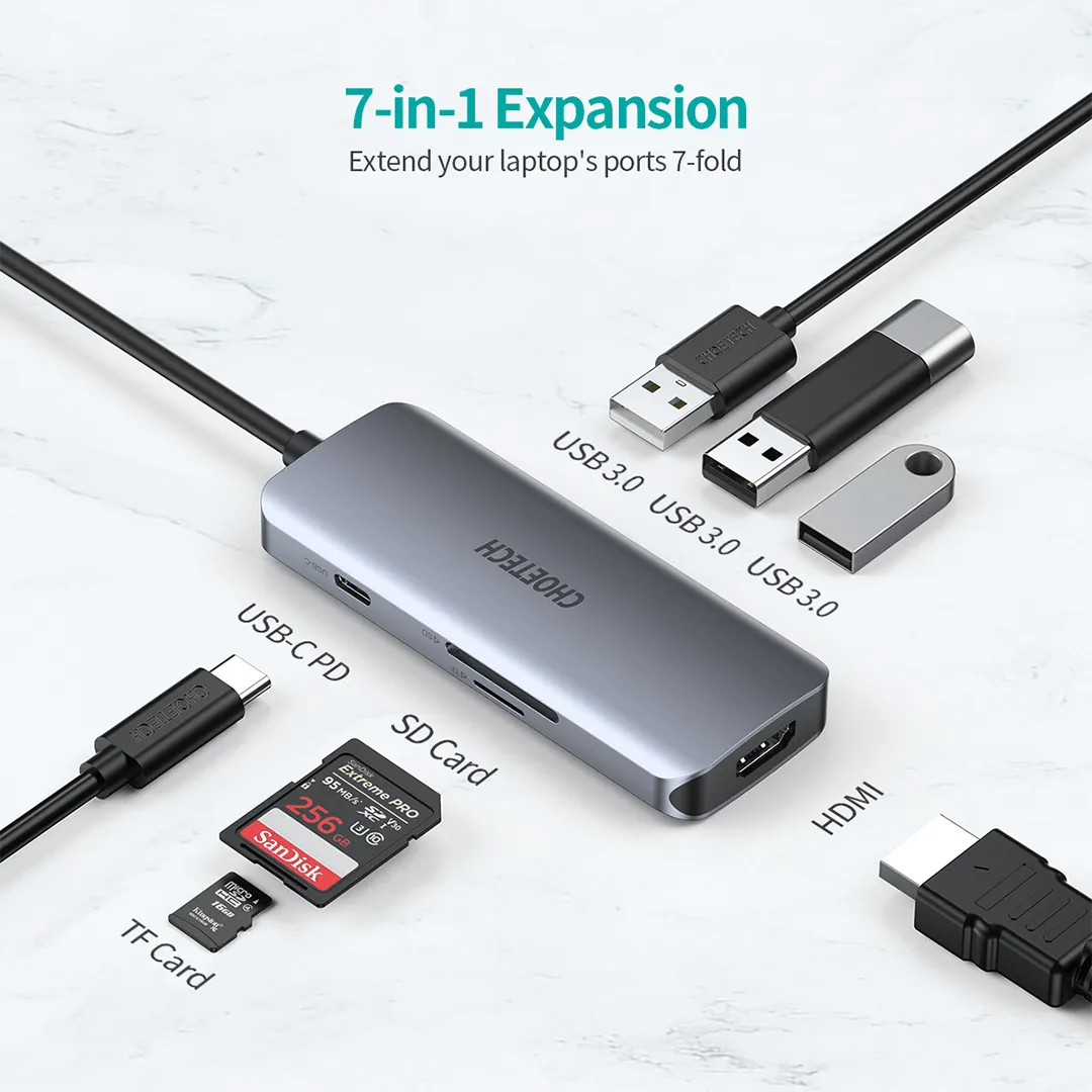 CHOETECH 7-in-1 USB-C Multi-Port HUB with 4K HDMI