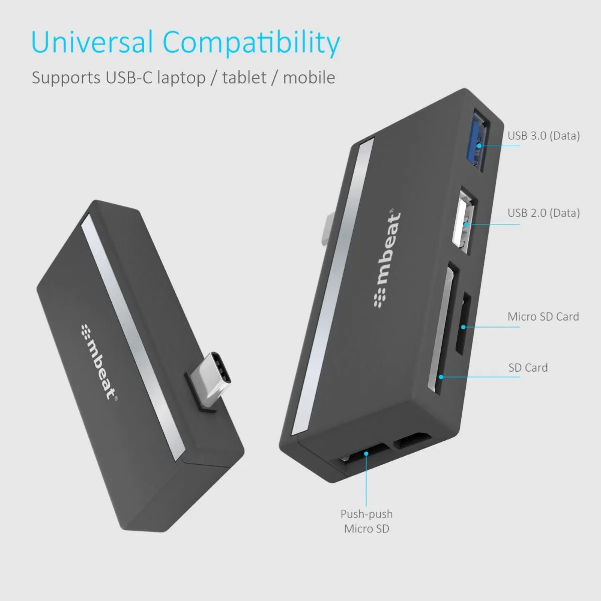 Compact 5-In-1 USB-C Hub with Card Readers & USB Ports by mbeat