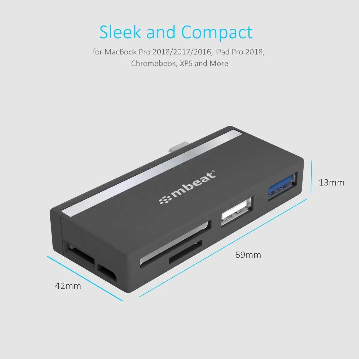 Compact 5-In-1 USB-C Hub with Card Readers & USB Ports by mbeat