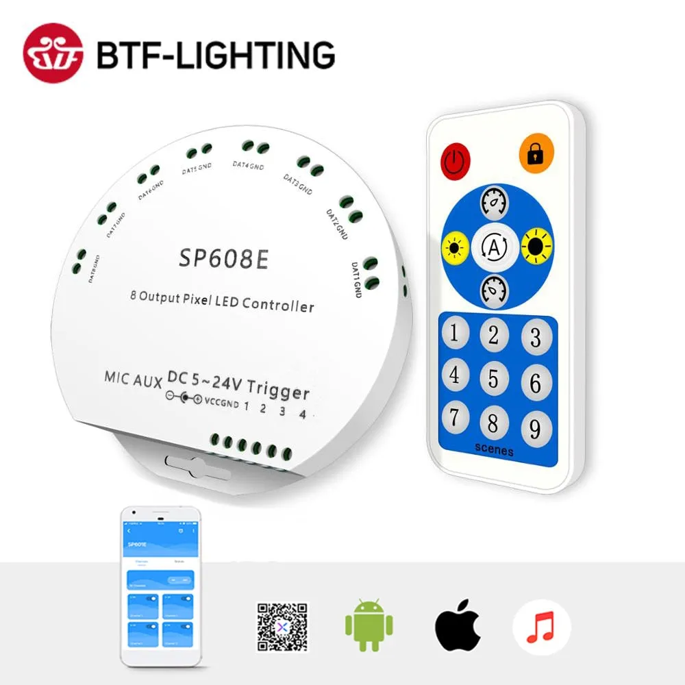 Controller WS2812B WS2811 Music App Built In Mic 2 4 8 Signal Ports Addressable RGB Pixels LED Light Strip IOS Android DC5V-24V