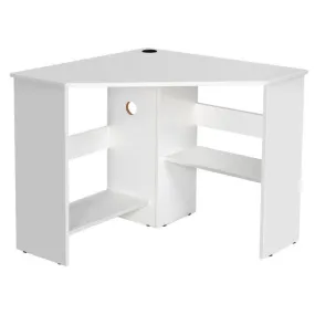 Corner Computer Desk Triangle Writing Workstation with Storage Shelf-White