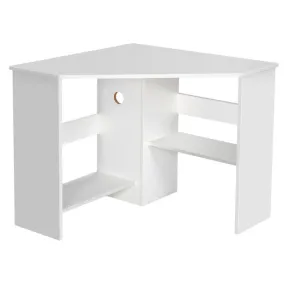 Corner Computer Desk Triangle Writing Workstation with Storage Shelf-White