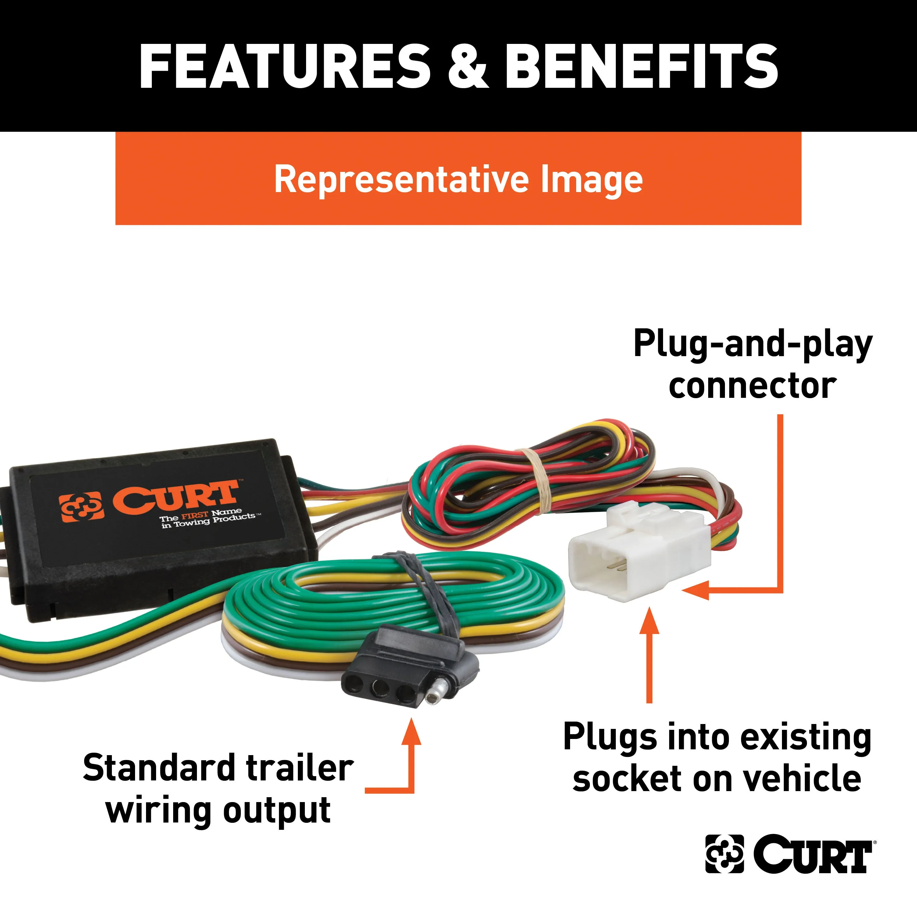 CURT 55560 Custom 4-Flat; Select Chevy Equinox; Pontiac Torrent; OEM Tow Package Required