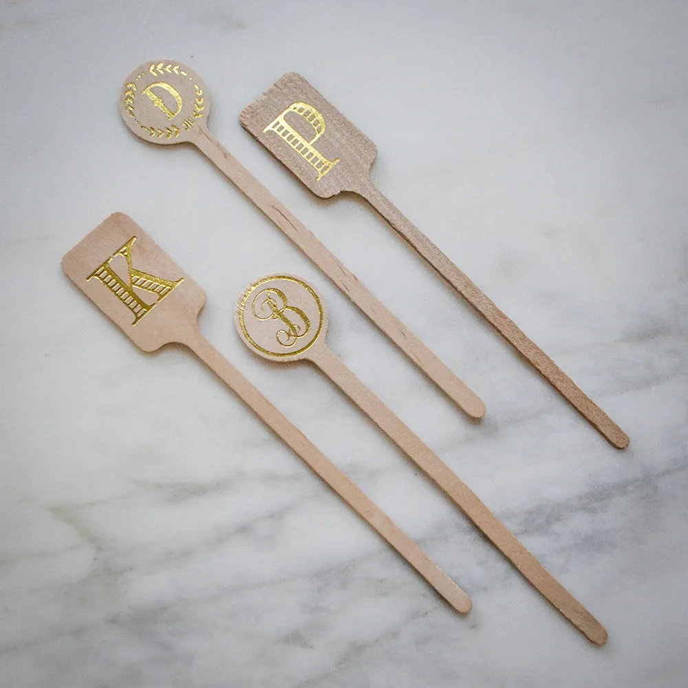 Custom Circle Monogram Wood Stir Sticks