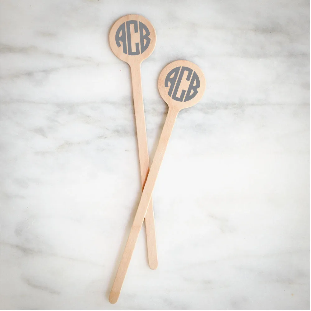 Custom Circle Monogram Wood Stir Sticks