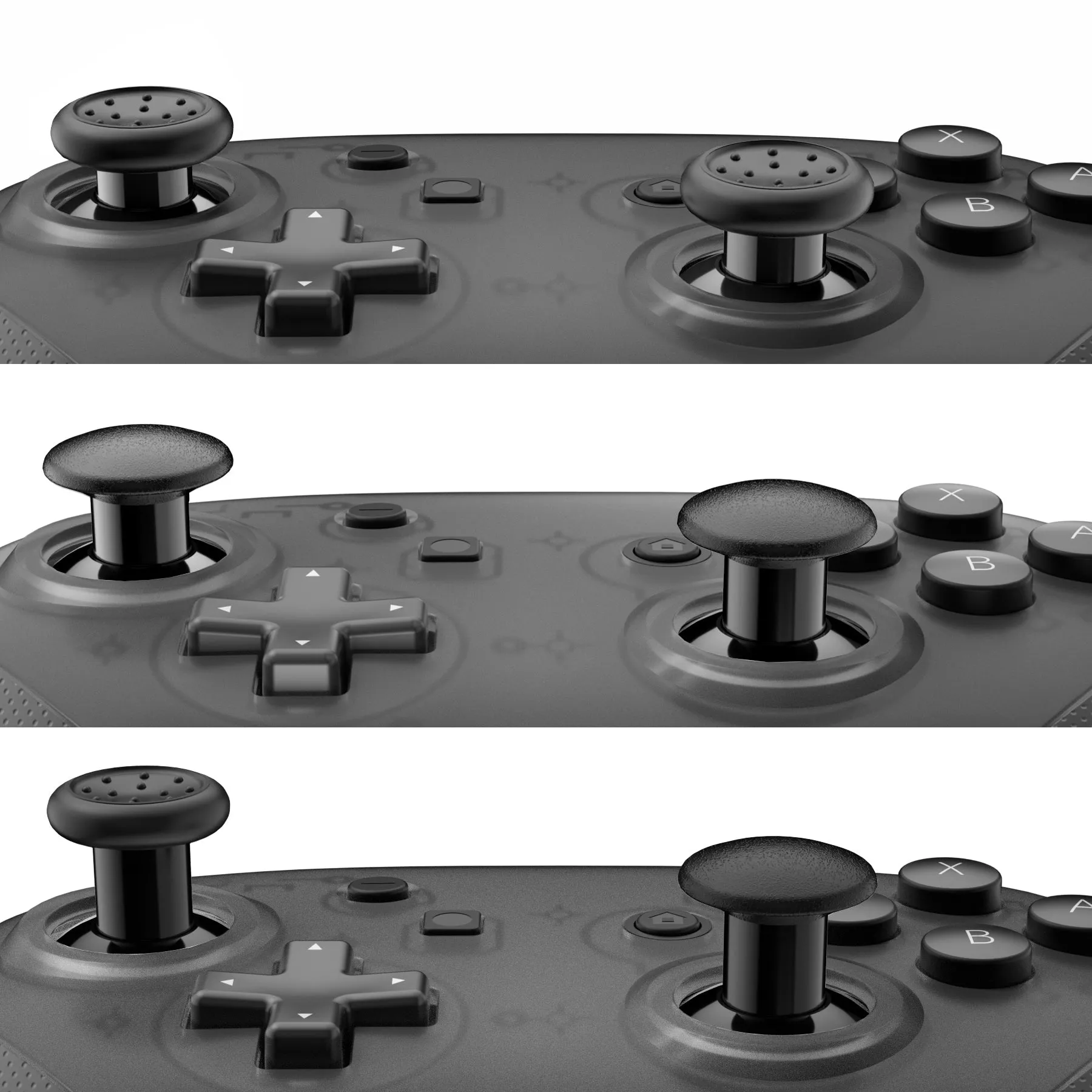 eXtremeRate Black Interchangeable Ergonomic Thumbsticks for Nintendo Switch Pro Controller with 3 Height Domed and Concave Grips Adjustable Joystick - KRM521