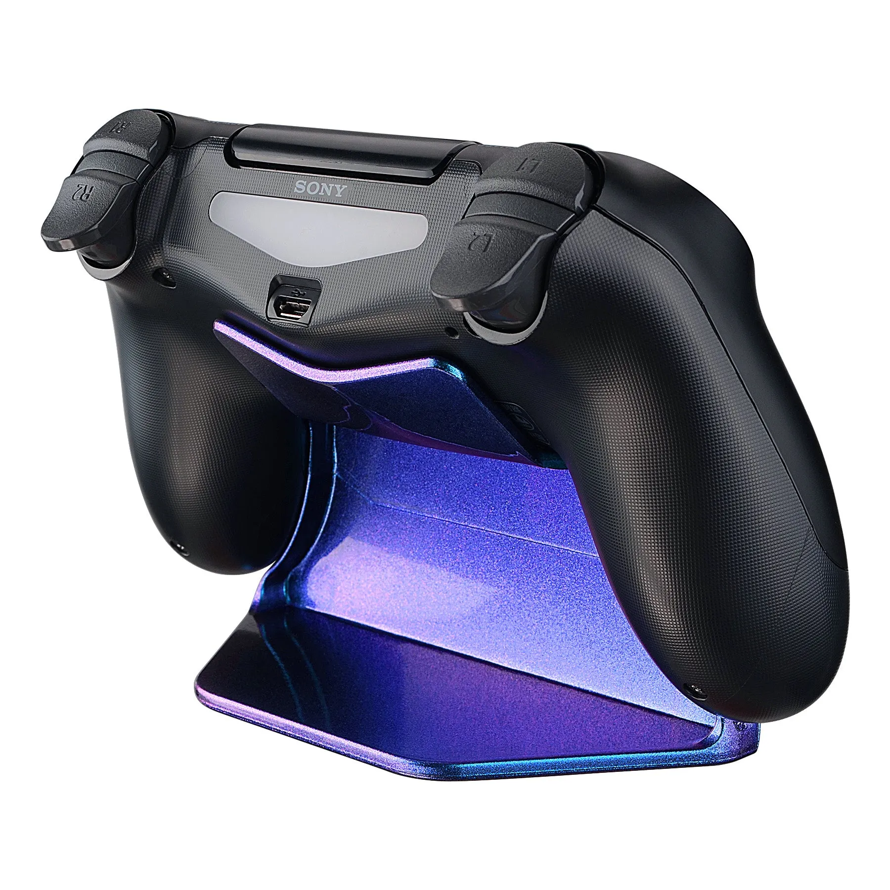 eXtremeRate Chameleon Purple Blue Controller Display Stand for PS4, Gamepad Accessories Glossy Desk Holder for PS4 Slim PS4 Pro Controller with Rubber Pads - SP4H02