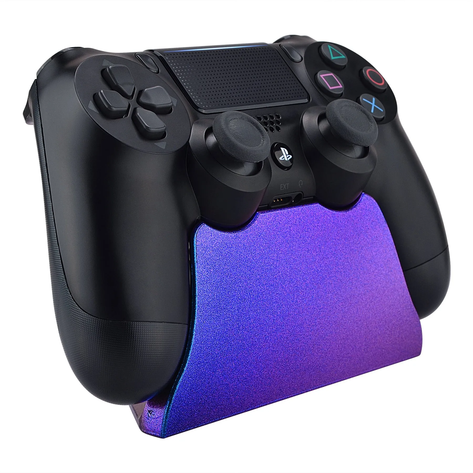 eXtremeRate Chameleon Purple Blue Controller Display Stand for PS4, Gamepad Accessories Glossy Desk Holder for PS4 Slim PS4 Pro Controller with Rubber Pads - SP4H02