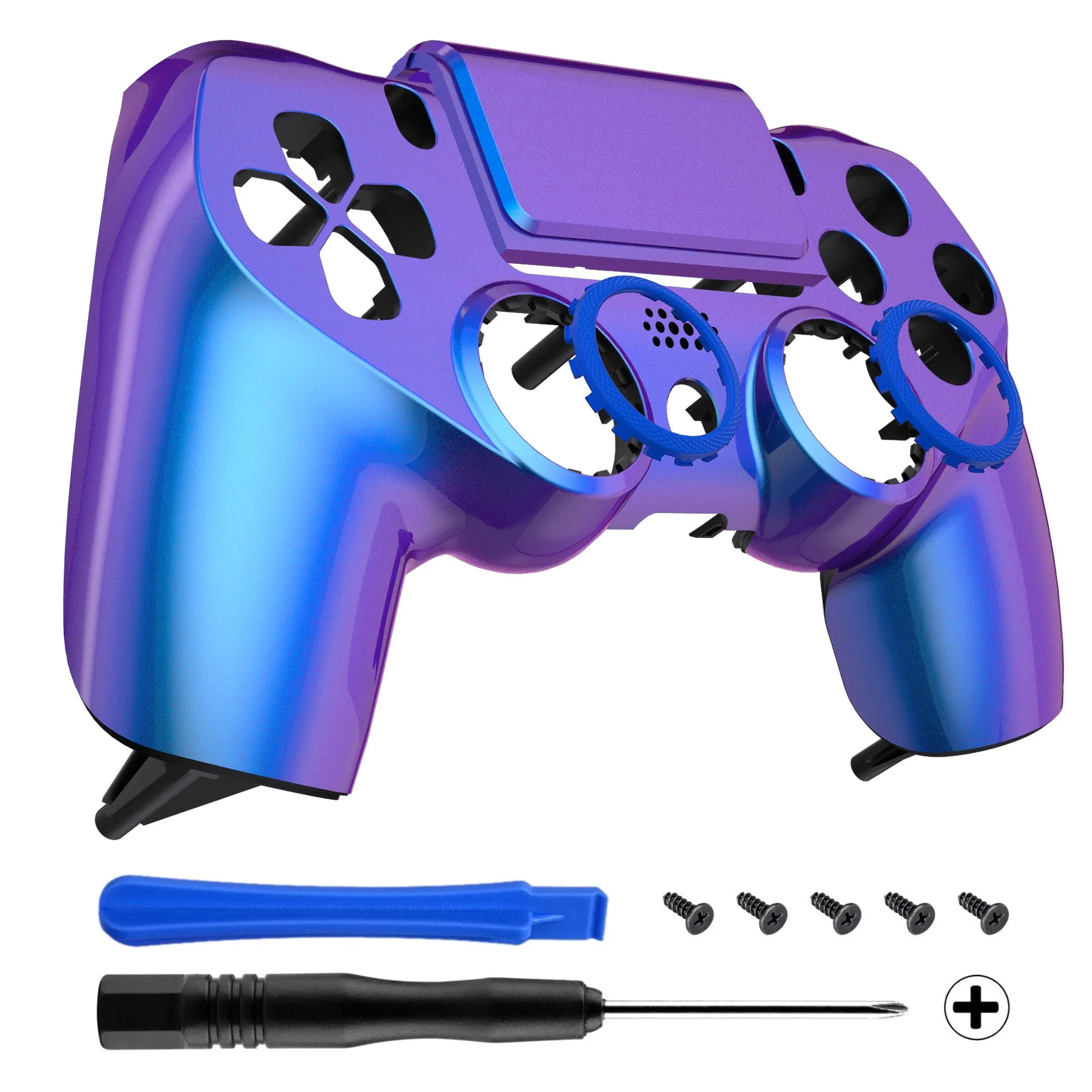 eXtremeRate Chameleon Purple Blue Replacement Faceplate Touchpad, Redesigned Soft Touch Housing Shell Touch Pad Compatible with PS4 Slim Pro Controller JDM-040/050/055 - Controller NOT Included - GHP4P003