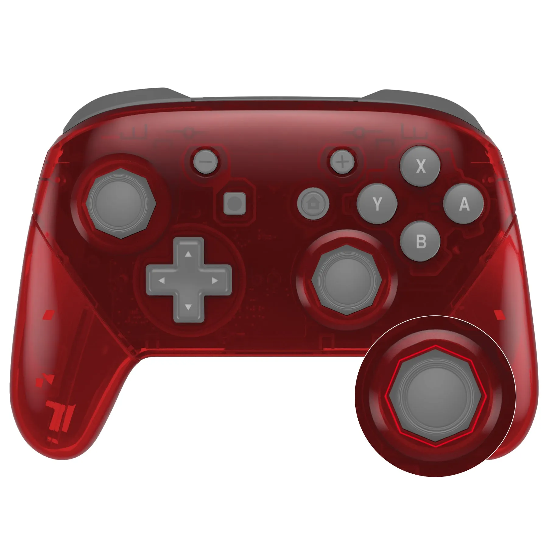 eXtremeRate Clear Red Octagonal Gated Sticks Faceplate Backplate Handles, DIY Replacement Grip Housing Shell Cover for NS Switch Pro Controller - Controller NOT Included - FRE615