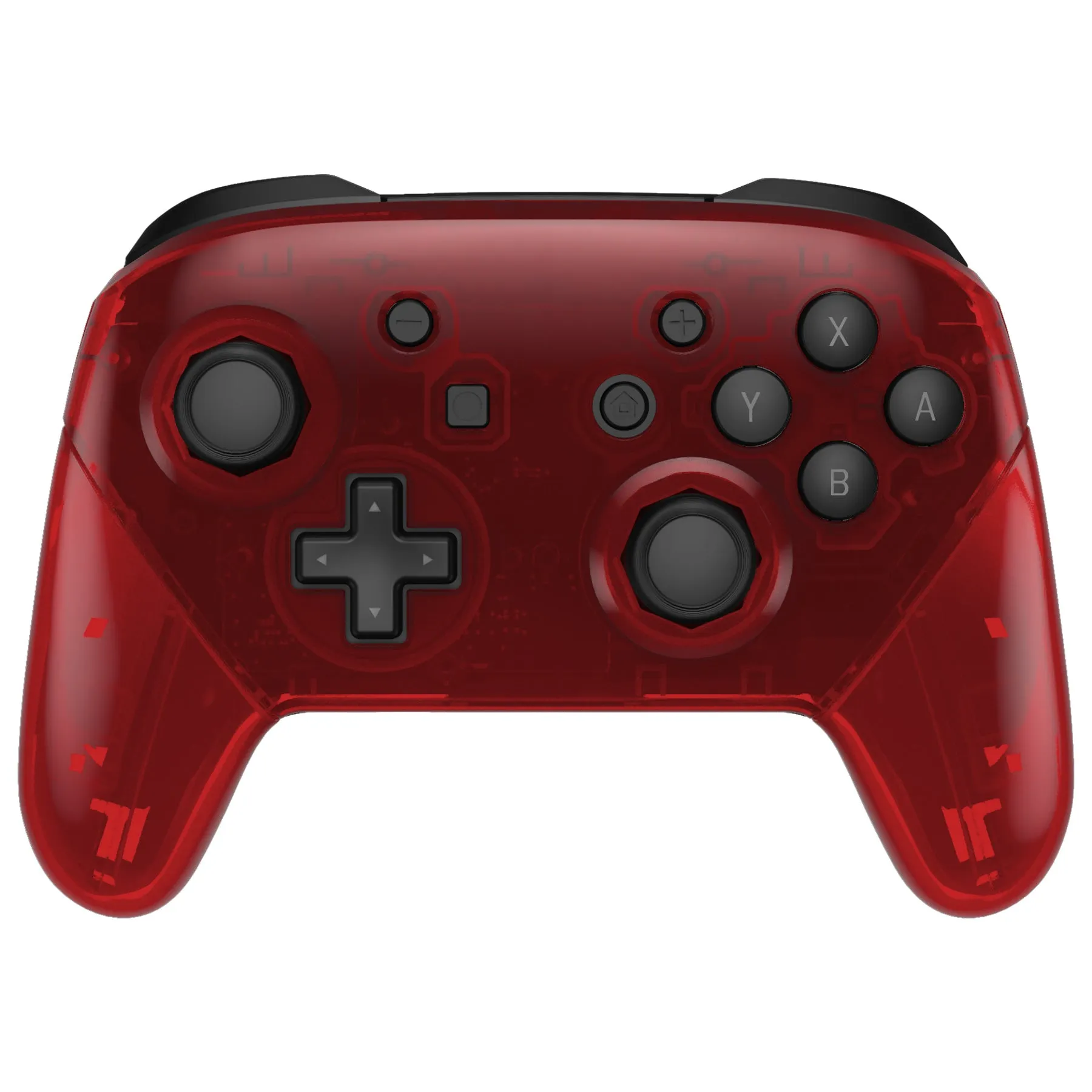 eXtremeRate Clear Red Octagonal Gated Sticks Faceplate Backplate Handles, DIY Replacement Grip Housing Shell Cover for NS Switch Pro Controller - Controller NOT Included - FRE615