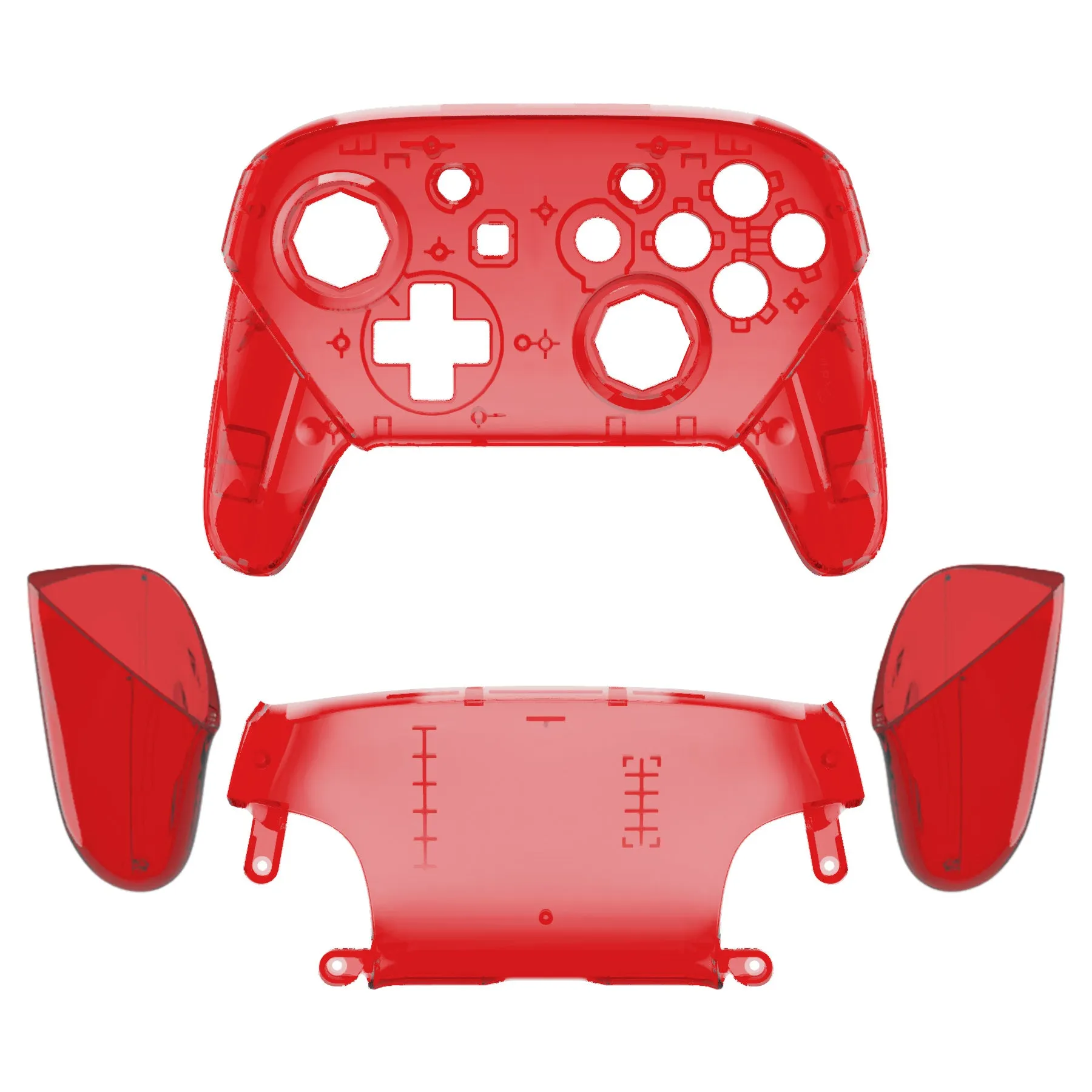 eXtremeRate Clear Red Octagonal Gated Sticks Faceplate Backplate Handles, DIY Replacement Grip Housing Shell Cover for NS Switch Pro Controller - Controller NOT Included - FRE615