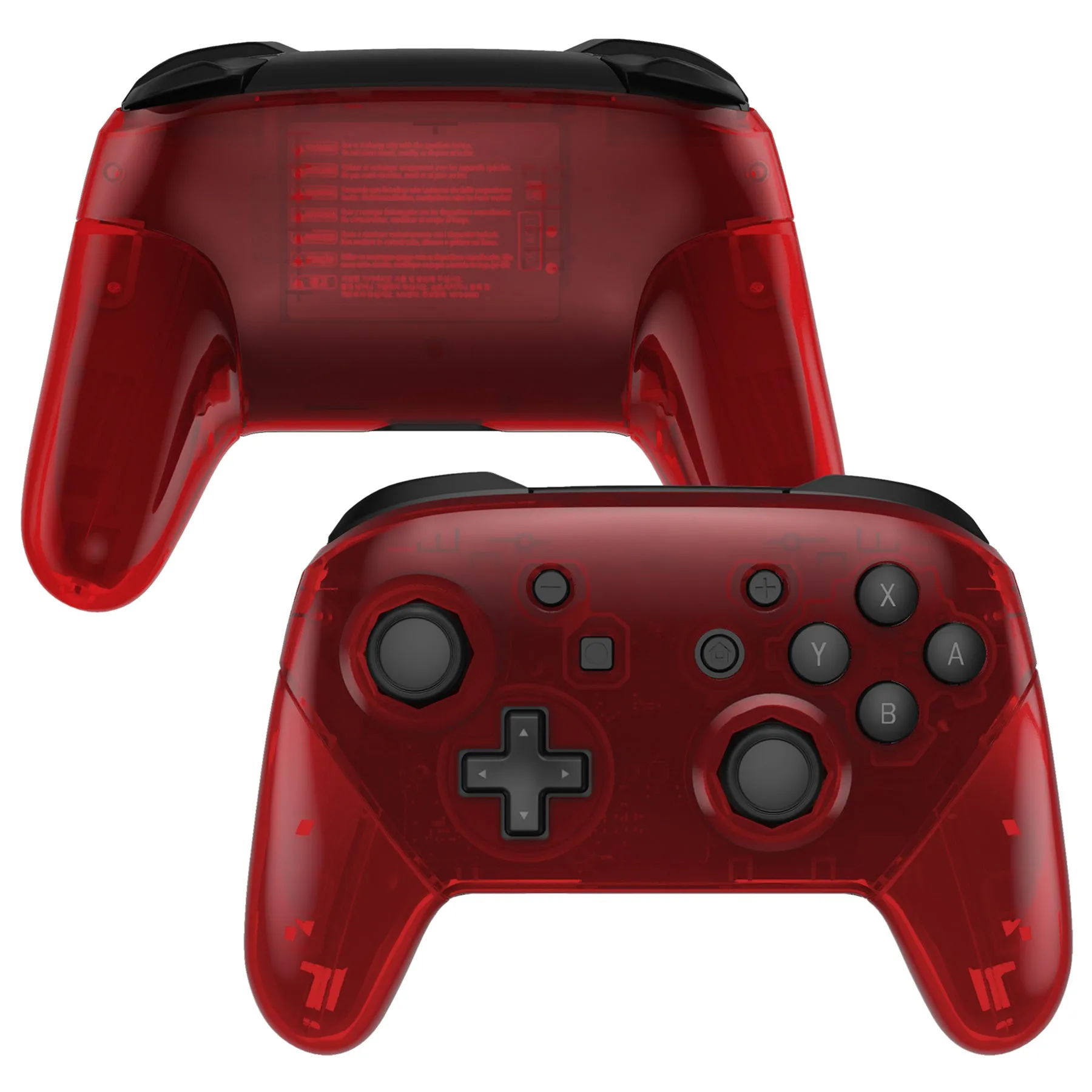 eXtremeRate Clear Red Octagonal Gated Sticks Faceplate Backplate Handles, DIY Replacement Grip Housing Shell Cover for NS Switch Pro Controller - Controller NOT Included - FRE615