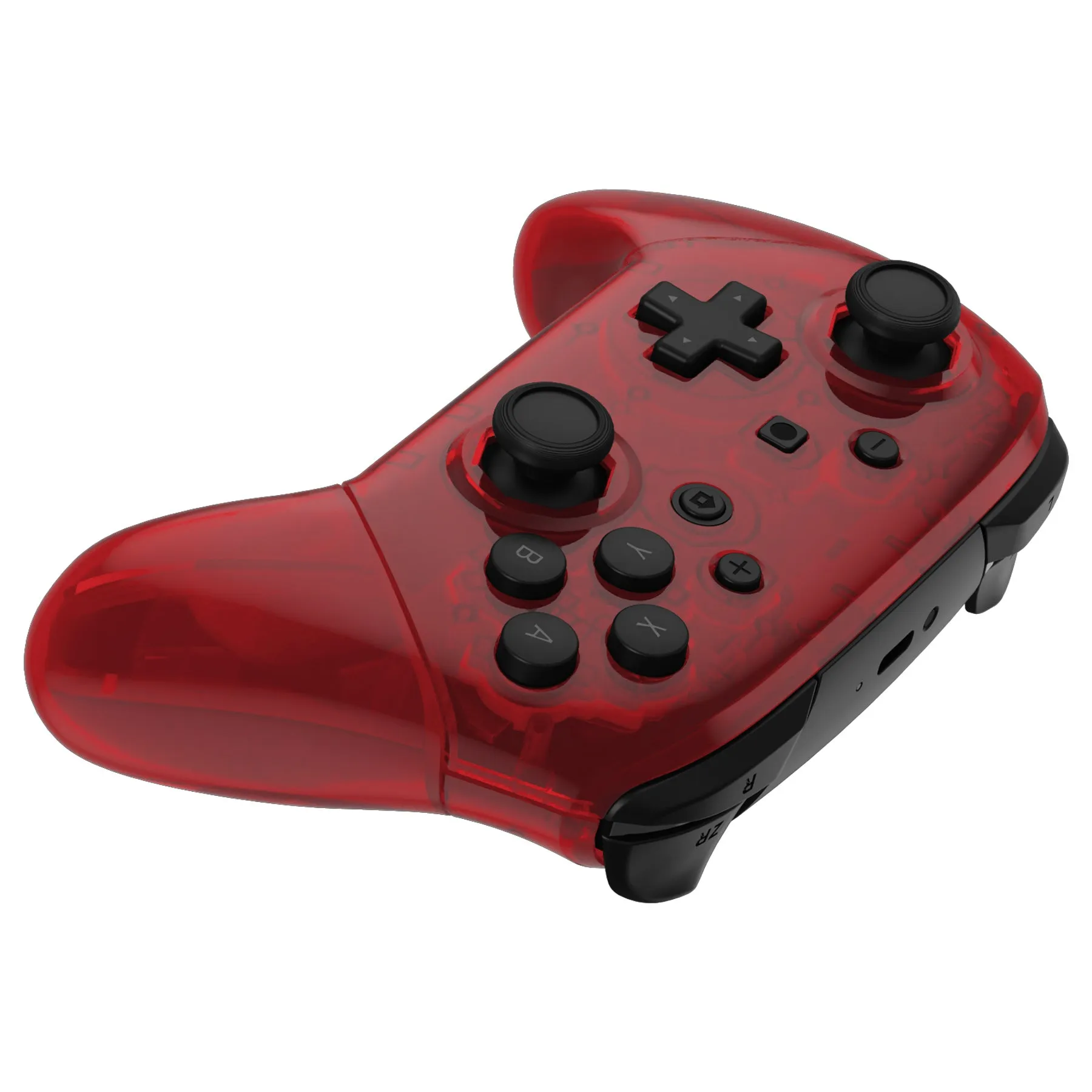 eXtremeRate Clear Red Octagonal Gated Sticks Faceplate Backplate Handles, DIY Replacement Grip Housing Shell Cover for NS Switch Pro Controller - Controller NOT Included - FRE615